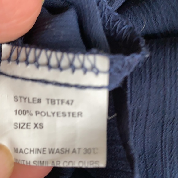 Tobi Sheer Chiffon Cami Embroidered Twist Navy Top - Picture 5 of 5